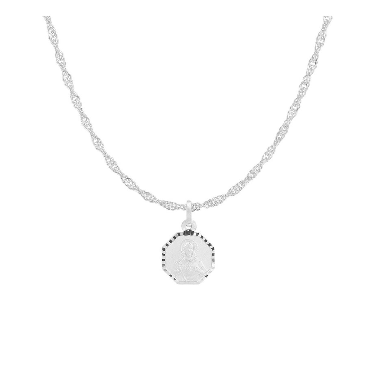 Beschrijving: Vintage gerhodineerd zilveren collier met een dubbelzijdige scapulier hanger met een breedte van 10.5mm. Het collier heeft een draaglengte van 41cm en een extensie van 4cm. Dit collier geeft je look direct een chique en stijlvolle uitstraling
Breedte: 10.5 mm
Kortste lengte: 41 cm
Langste lengte: 45 cm