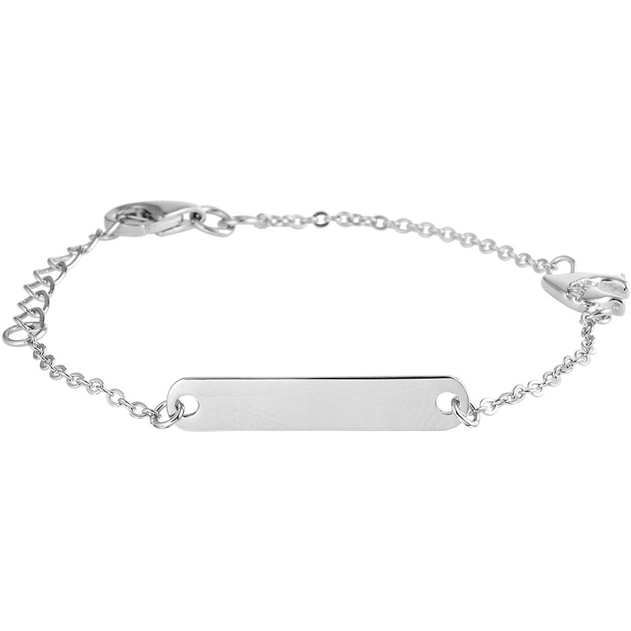 Beschrijving: Gerhodineerd zilveren graveerarmband uitgevoerd met een dolfijn bedel met een schitterende rij van zirkonia. De armband heeft een lengte van 11cm en een extensie van 2cm. Het graveerplaatje heeft een afmeting van 4x21.5mm en de dolfijn heeft een hoogte van 7mm. Info: Gerhodineerd zilver is door de rhodiumlaag beter bestand tegen verkleuren en krassen.
Doelgroep: kinderen
Breedte: 21.5 mm
Kortste lengte: 11 mm
Langste lengte: 13 mm
Hoogte: 4 mm