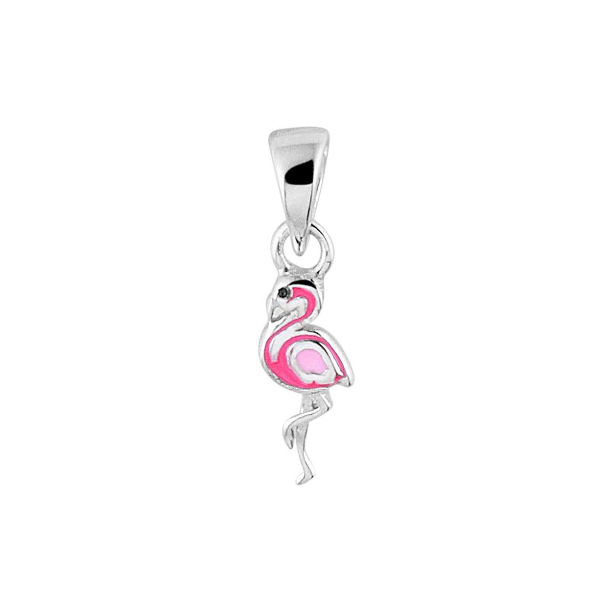 Beschrijving: Deze schattige gerhodineerd zilveren met roze emaille flamingo hanger heeft een afmeting van 12.5x4.5mm. De hanger is te combineren met bijpassende sieraden zodat er een leuke set van te maken is. Tip: Leuk om kado te geven aan kleine dametjes die willen stralen met schattige sieraden. Info: Gerhodineerd zilver is door de rhodiumlaag beter bestand tegen verkleuren en krassen.