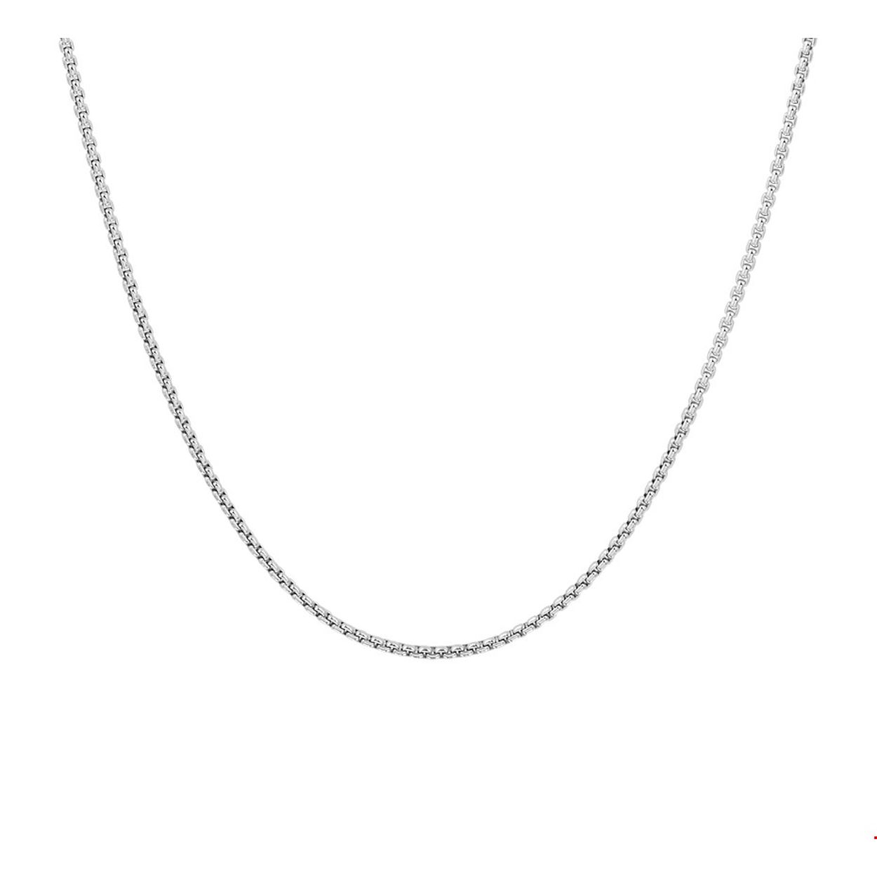 Beschrijving: Gerhodineerd zilveren collier met een venetiaanse schakel van 1.2mm. Het collier heeft een draaglengte van 41cm en een extensie van 4cm. Uitgevoerd met een stevige karabijn sluiting. Info: Gerhodineerd zilver is door de rhodiumlaag beter bestand tegen verkleuren en krassen.