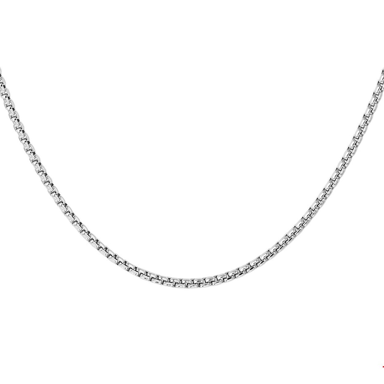 Beschrijving: Gerhodineerd zilveren collier met een venetiaanse schakel van 2mm. Het collier heeft een draaglengte van 42cm en is uitgevoerd met een stevige karabijn sluiting. Info: Gerhodineerd zilver is door de rhodiumlaag beter bestand tegen verkleuren en krassen.