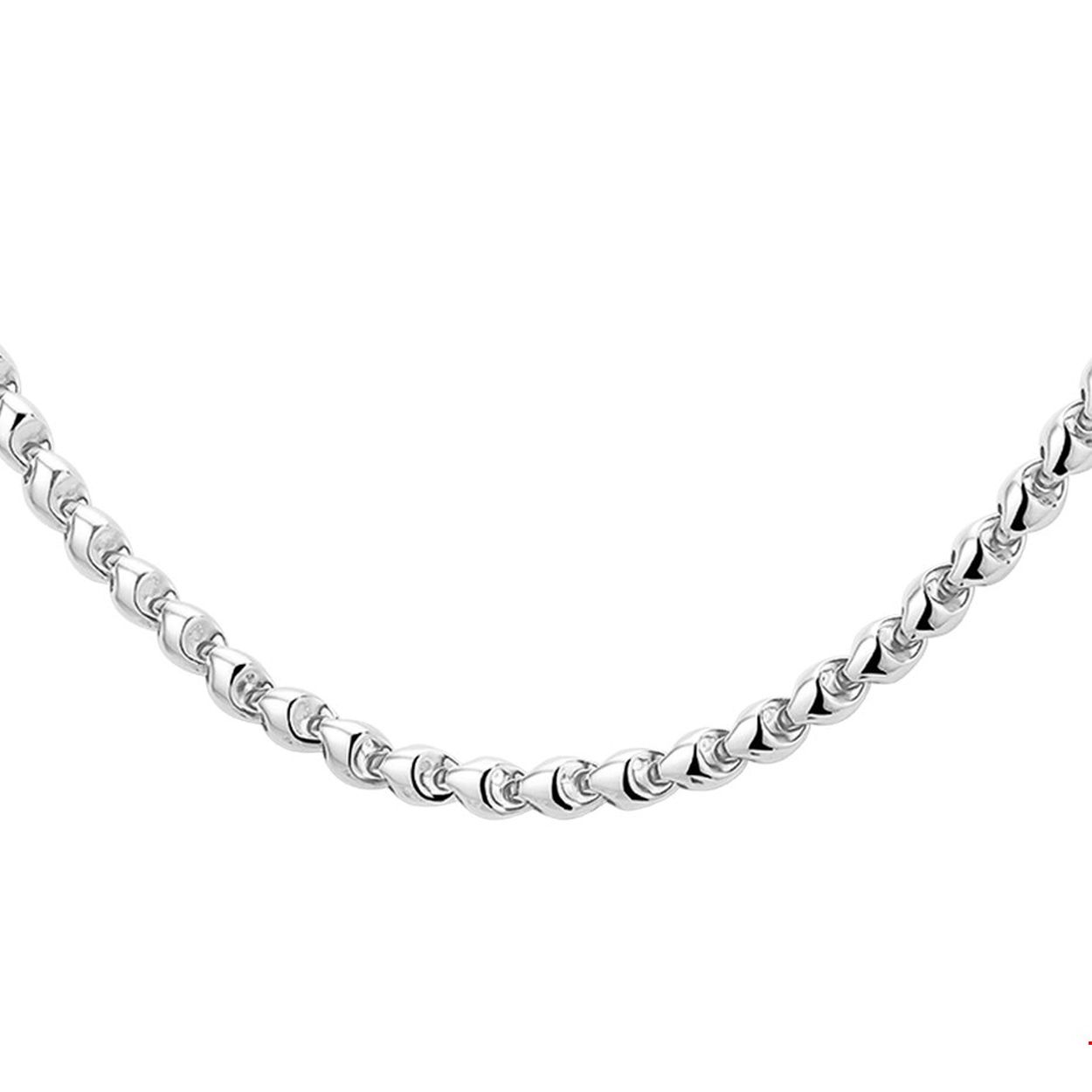 Beschrijving: Gerhodineerd zilveren collier uitgevoerd met een fantasie schakel van 5mm breed. Het collier heeft een draaglengte van 45cm en is uitgevoerd met een stevige karabijn sluiting. Info: Gerhodineerd zilver is door de rhodiumlaag beter bestand tegen verkleuren en krassen.