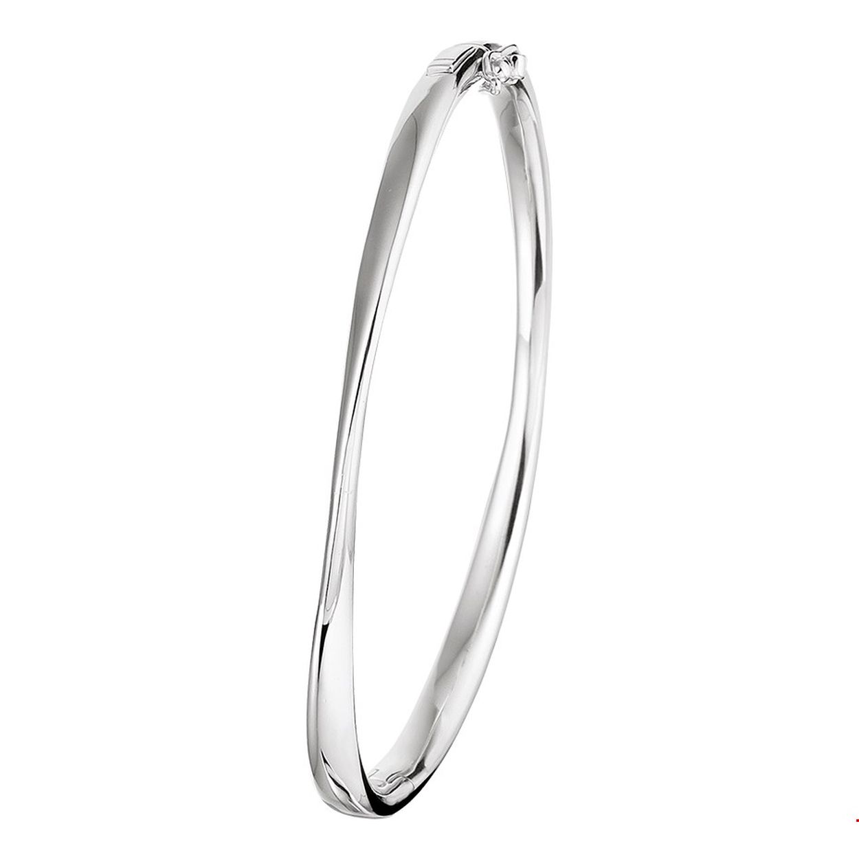 Stijlvolle gerhodineerd zilveren bangle met een gedraaide buis en een diameter van 60mm. Tip: Combineer deze bangle met bijpassende sieraden uit onze collectie of vanuit je eigen stash en creeer zo elke keer weer een nieuwe look.