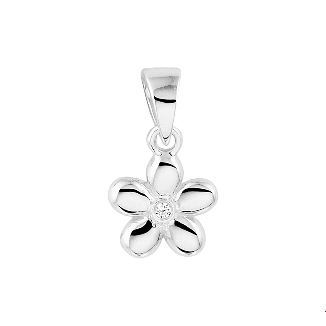 Beschrijving: Gerhodineerd zilveren hanger in de vorm van een bloem. Uitgevoerd met een schitterende zirkonia. Tip: Leuk om kado te geven! Zie je ze al stralen?