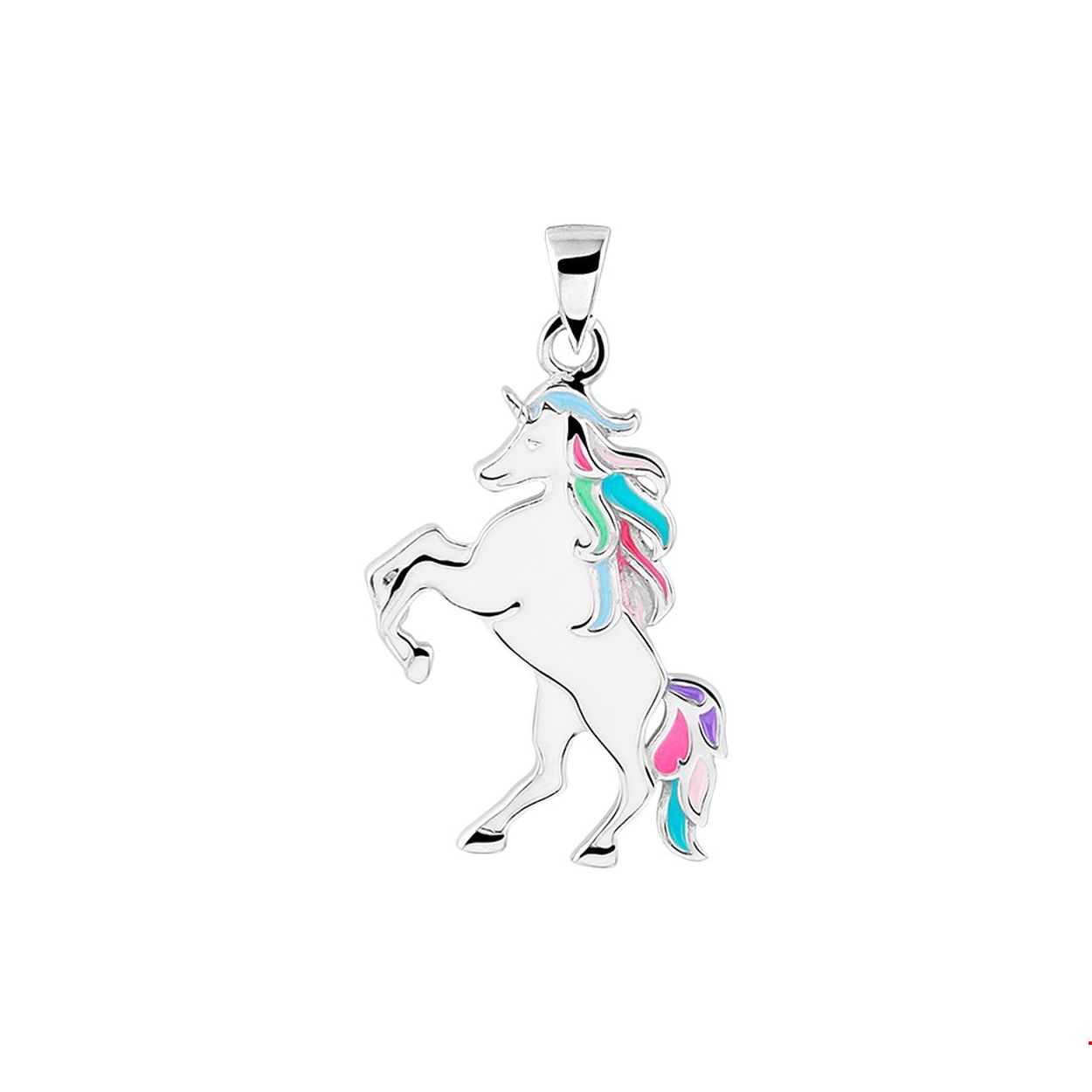 Beschrijving: Gerhodineerd zilveren eenhoorn hanger met een afmeting van 26x15.5mm. Deze hanger is perfect te combineren met een bijpassend collier uit onze collectie. Info: Gerhodineerd zilver is door de rhodiumlaag beter bestand tegen verkleuren en krassen.