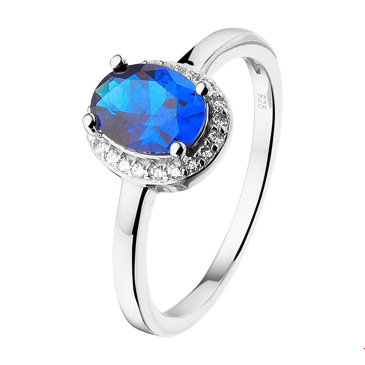 Beschrijving: Gerhodineerd zilveren ring uitgevoerd met een schitterende rozet van zirkonia en een synthetische saffier. Glam up your outfit! Deze ring sprankelt je tegemoet en geeft je look direct een chique uitstraling.