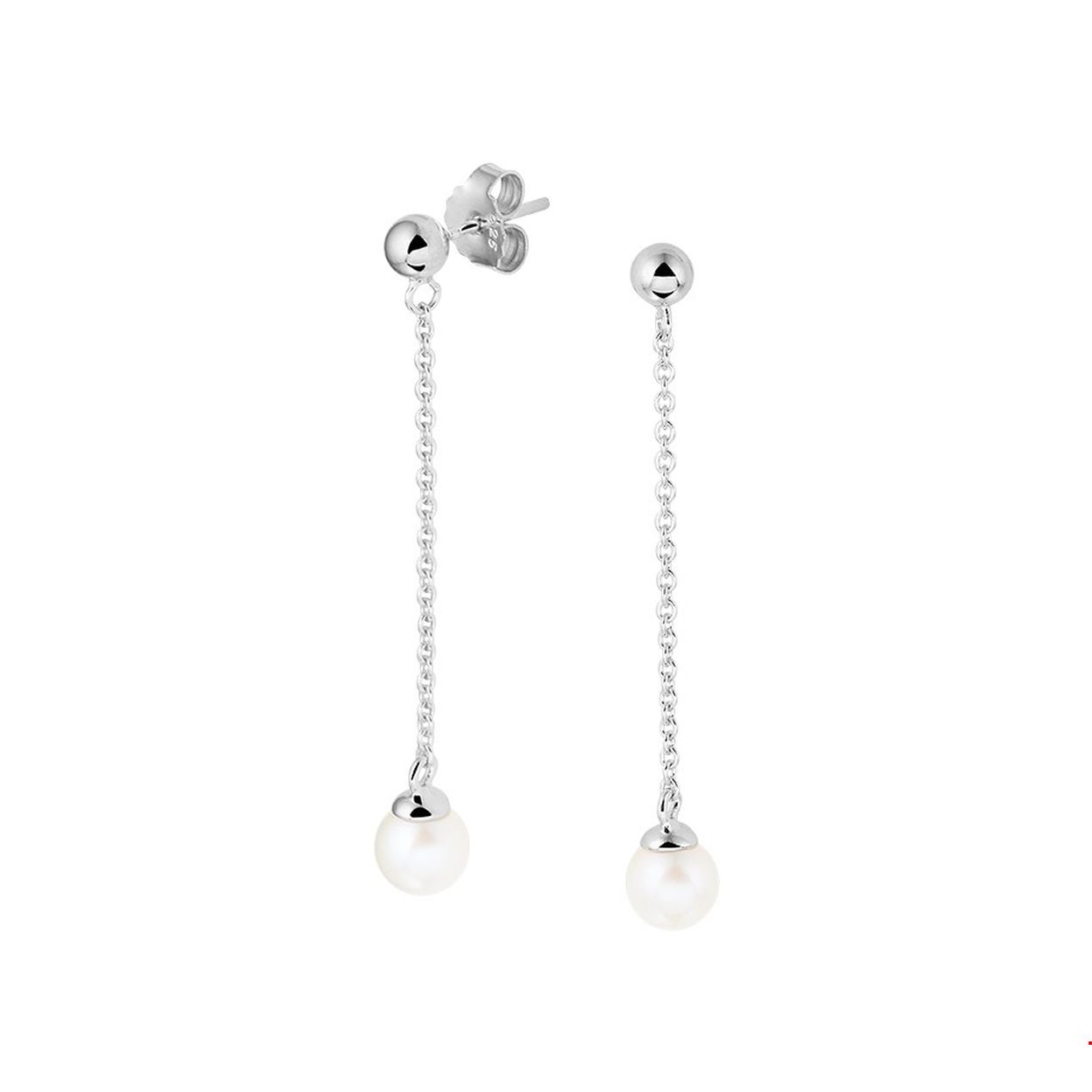 Gerhodineerd zilveren oorhangers met een totale lengte van 45mm. Uitgevoerd met een zoetwaterparel van 6mm en een poli afgewerkt bolletje van 4mm. De oorhangers zijn te combineren met bijpassende parel sieraden uit onze collectie.