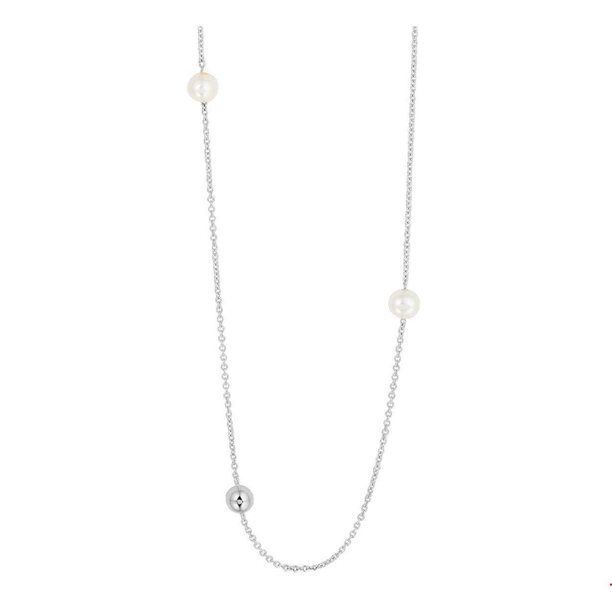 Beschrijving: Gerhodineerd zilveren anker collier met een draaglengte van 80cm. Uitgevoerd met zoetwaterparels van 7mm en poli afgewerkte bolletjes van 6mm. Het collier is goed te combineren met bijpassende parel sieraden uit onze collectie.