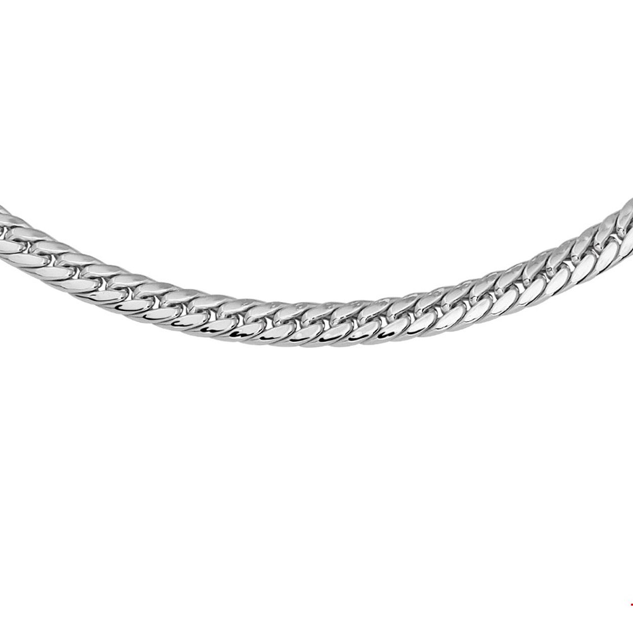 Beschrijving: Stijlvol gerhodineerd zilveren collier met een gourmet schakel. Het collier heeft een schakelbreedte van 6mm en een draaglengte van 45cm. Uitgevoerd met een stevige karabijn sluiting. Info: Gerhodineerd zilver is door de rhodiumlaag beter bestand tegen verkleuren en krassen.