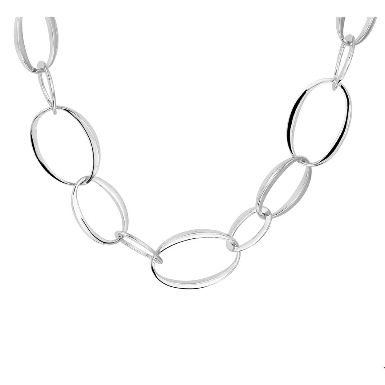 Beschrijving: Maak uw look compleet met dit bijzondere collier met ovale schakels. Het gerhodineerd zilveren collier heeft een draaglengte van 45cm en een stevige karabijn sluiting.