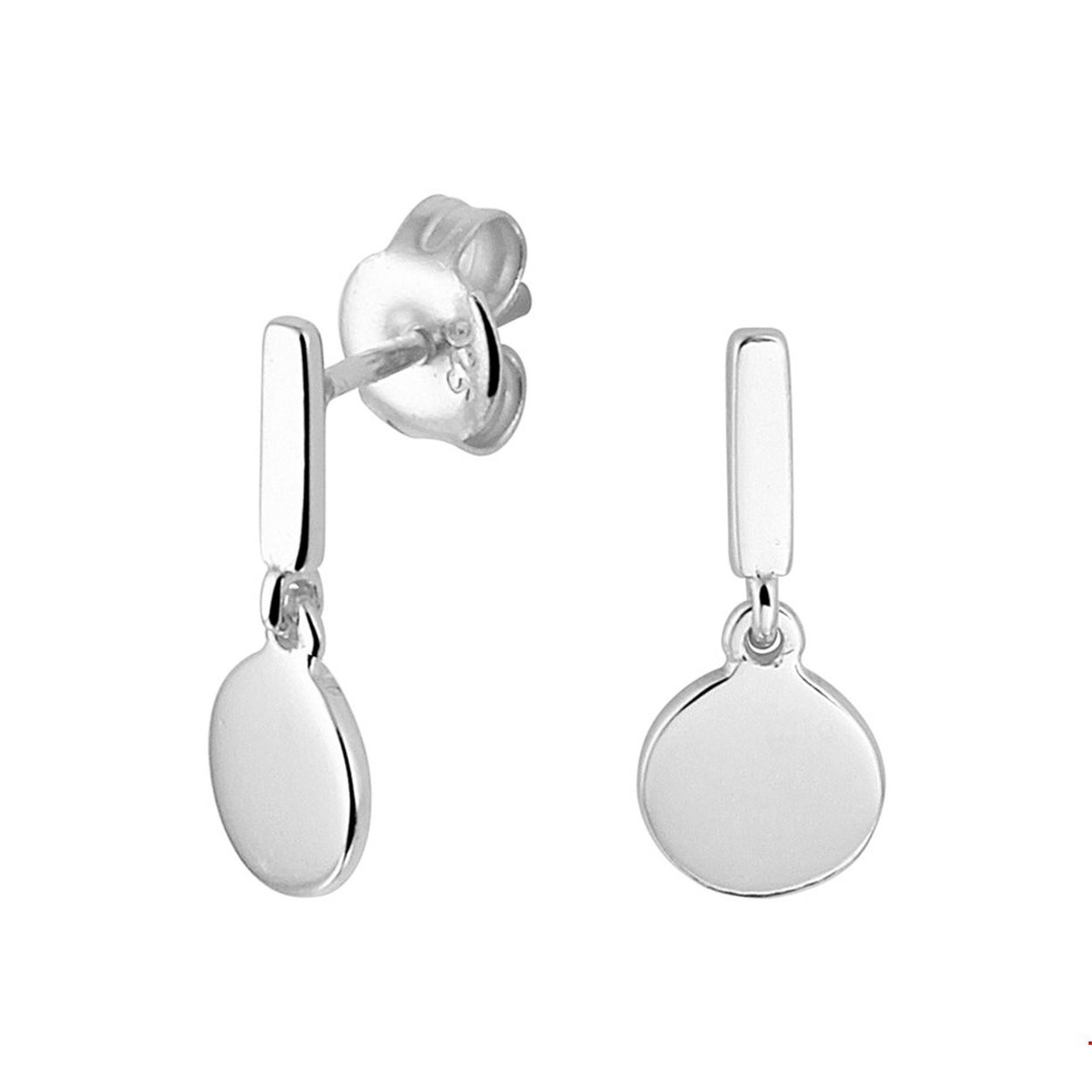 Trendy gerhodineerd zilveren oorhangers met een balkje en een rondje. De oorhangers hebben een hoogte van 1,4cm. Tip: Leuk om kado te geven! Zie je ze al stralen?