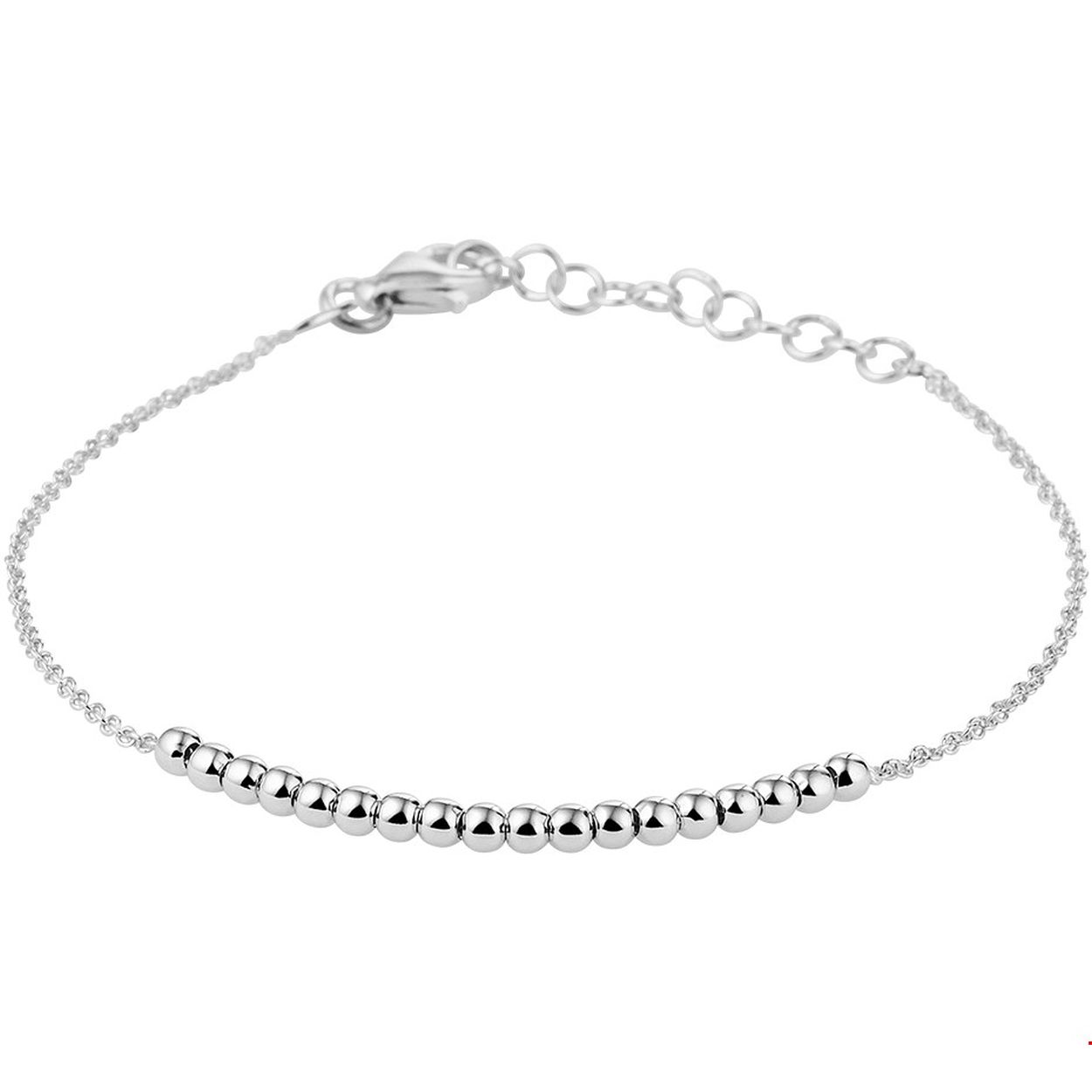 Beschrijving: Trendy gerhodineerd zilveren armband met een draaglengte van 16cm en een extensie van 3cm. Uitgevoerd met bolletjes van 2.5mm in diameter en een stevige karabijn sluiting. Info: Gerhodineerd zilver is door de rhodiumlaag beter bestand tegen verkleuren en krassen.