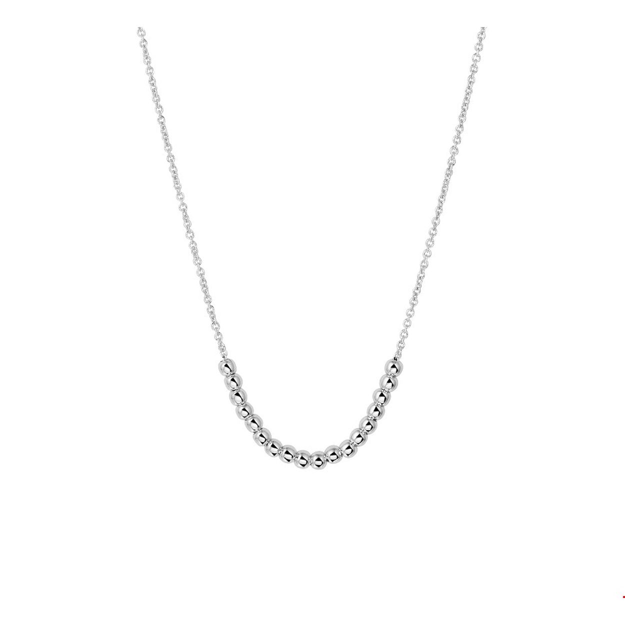 Beschrijving: Trendy gerhodineerd zilveren collier met een draaglengte van 40cm en een extensie van 4cm. Uitgevoerd met bolletjes van 2.5mm in diameter en een stevige karabijn sluiting. Info: Gerhodineerd zilver is door de rhodiumlaag beter bestand tegen verkleuren en krassen.