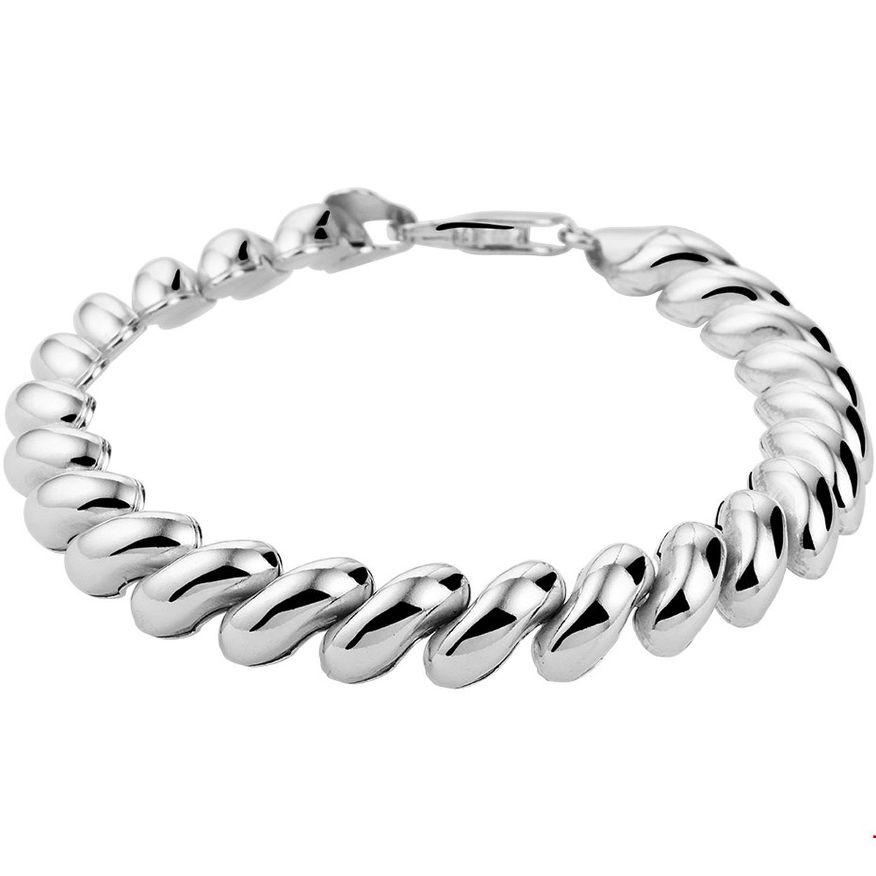 Beschrijving: Gerhodineerd zilveren armband met een draaglengte van 19.5cm en een schakelbreedte van 9mm. UItgevoerd met een stevige karabijn sluiting. Info: Gerhodineerd zilver is door de rhodiumlaag beter bestand tegen verkleuren en krassen.