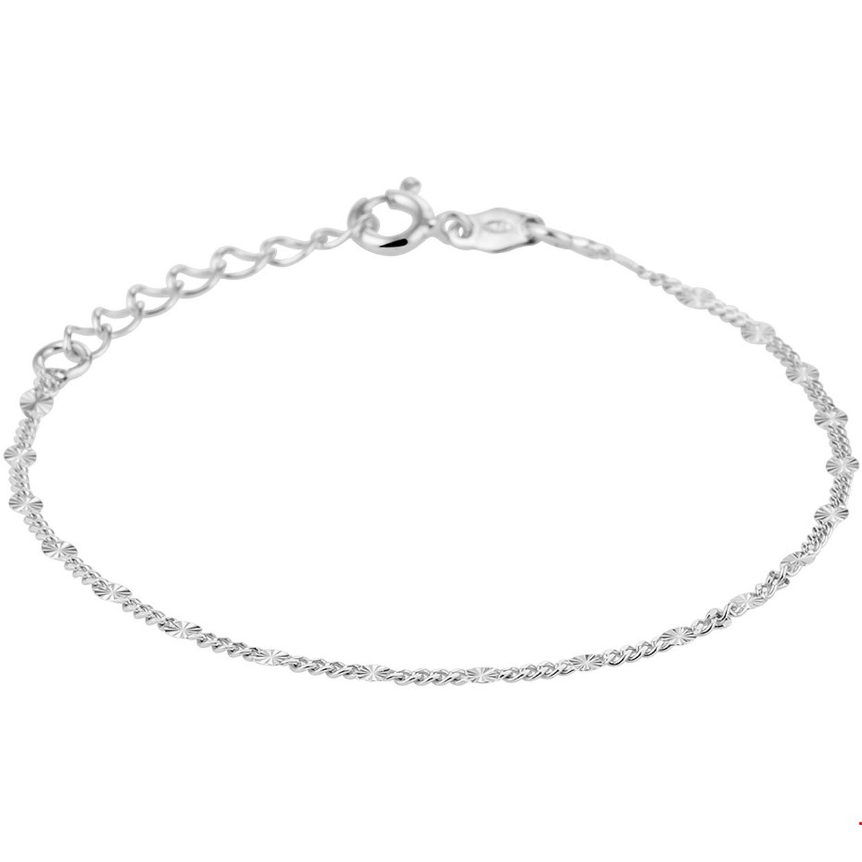Beschrijving: Stijlvolle gerhodineerd zilveren armband met een draaglengte van 16cm en een extensie van 3cm. Info: Gerhodineerd zilver is door de rhodiumlaag beter bestand tegen verkleuren en krassen.