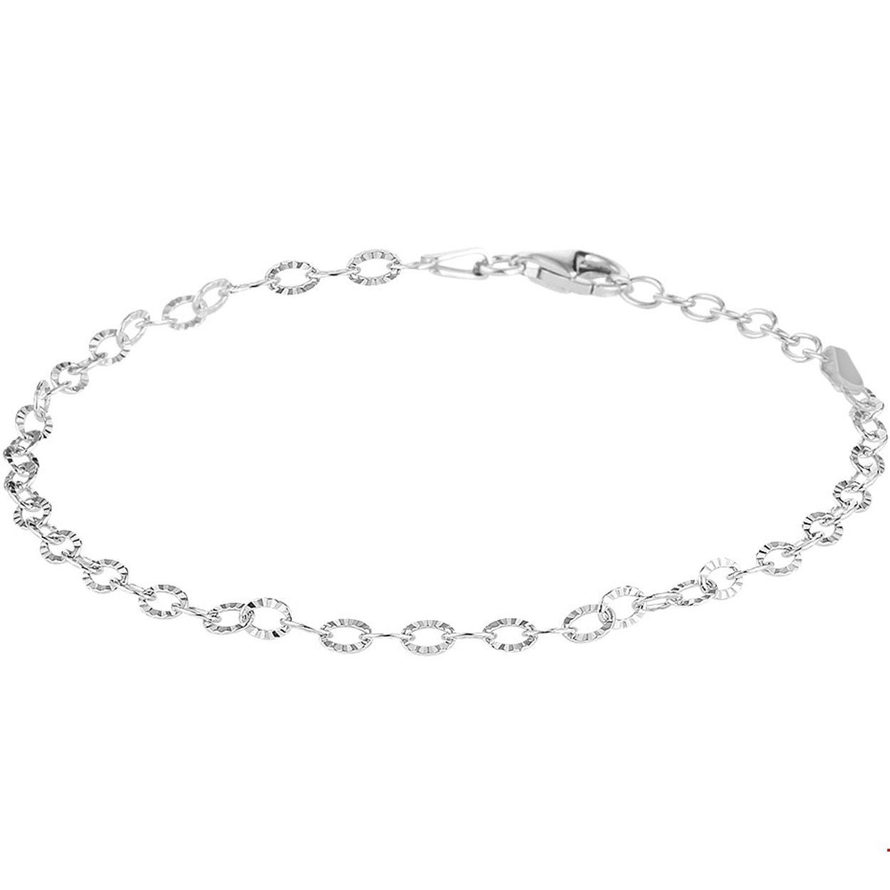 Beschrijving: Gerhodineerd zilveren enkelbandje uitgevoerd met een karabijn sluiting. Het enkelbandje heeft een draaglengte van 24cm en een extensie van 2cm. Info: Gerhodineerd zilver is door de rhodiumlaag beter bestand tegen verkleuren en krassen.