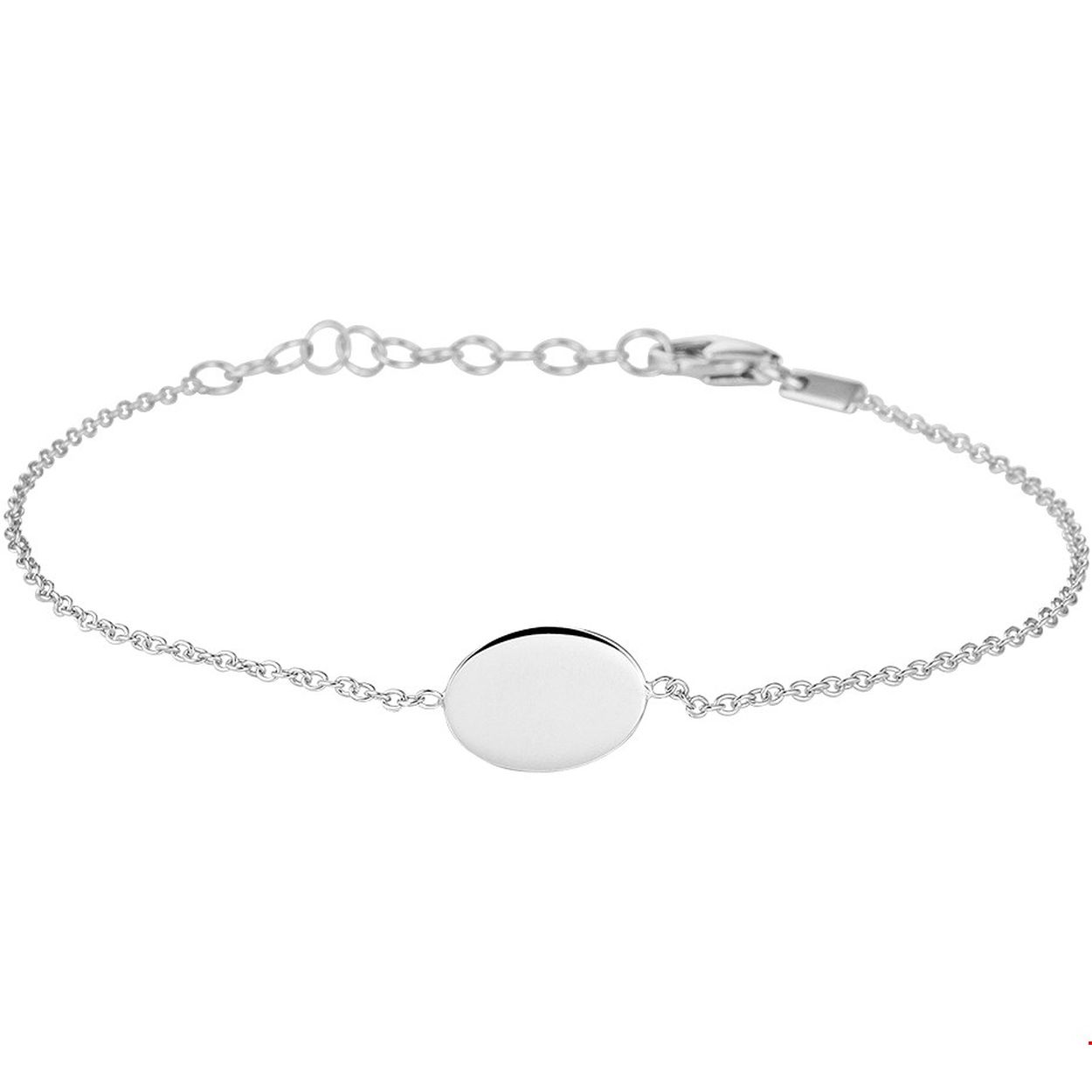 Beschrijving: Gerhodineerd zilveren anker armband uitgevoerd met een ovaaltje van 8x13mm. De armband heeft een draaglengte van 16cm met een extensie van 3cm en is voorzien van een karabijn sluiting. Info: Gerhodineerd zilver is door de rhodiumlaag beter bestand tegen verkleuren en krassen.
