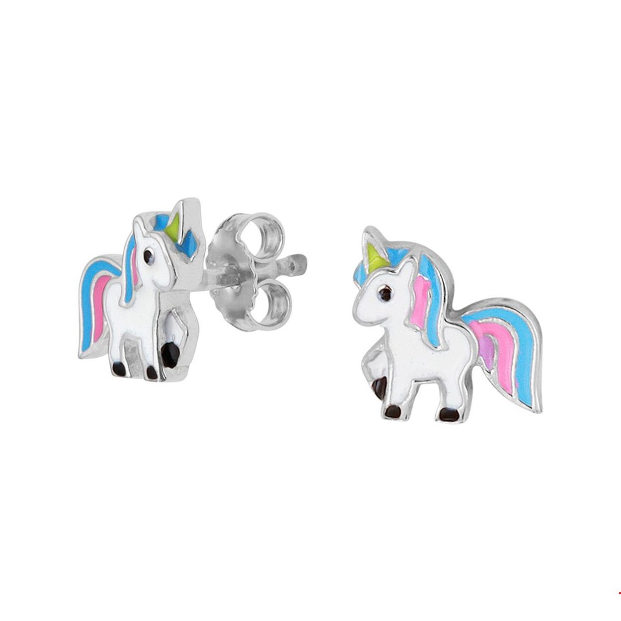 Beschrijving: Schattige gerhodineerd zilveren fantasie eenhoorn oorknoppen met een afmeting van 8.5x8.5mm. Deze oorknoppen zijn perfect te combineren met bijpassende sieraden uit onze collectie. Tip: Leuk om kado te geven zie je ze al stralen!? Info: Gerhodineerd zilver is door de rhodiumlaag beter bestand tegen verkleuren en krassen.