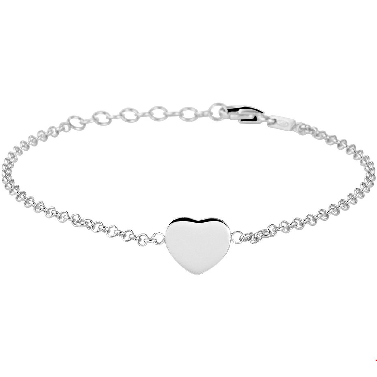 Beschrijving: Gerhodineerd zilveren armband uitgevoerd met een poli afgewerkt hart van 8x10mm. De armband heeft een draaglengte van 16cm en een extensie van 3cm. Info: Gerhodineerd zilver is door de rhodiumlaag beter bestand tegen verkleuren en krassen.