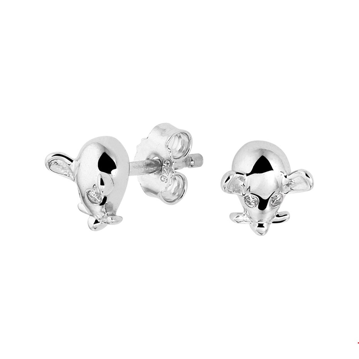 Beschrijving: Gerhodineerd zilveren oorknoppen in de vorm van een muis uitgevoerd met heldere zirkonia. De oorknoppen hebben een afmeting van 7x6.5mm. Info: Gerhodineerd zilver is door de rhodiumlaag beter bestand tegen verkleuren en krassen.