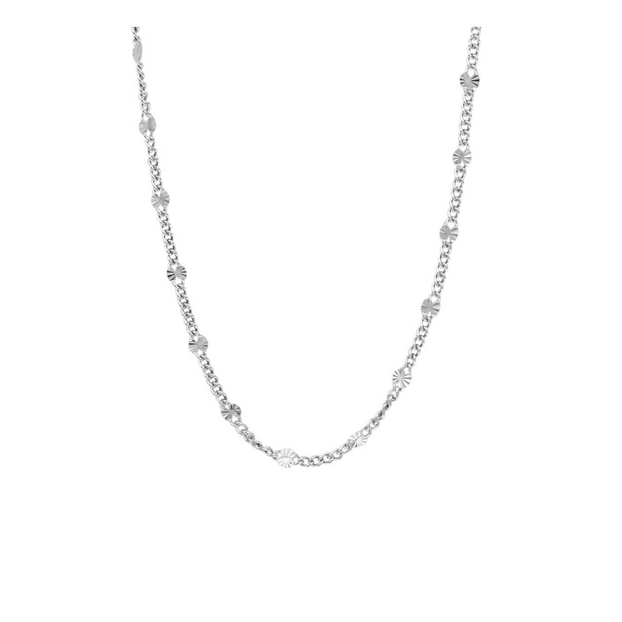 Gerhodineerd 925 zilveren collier uitgevoerd met een gourmet schakel en plaatjes. Het collier heeft een draaglengte van 50cm en een stevige karabijn sluiting. De plaatjes hebben een breedte van 2.5mm.