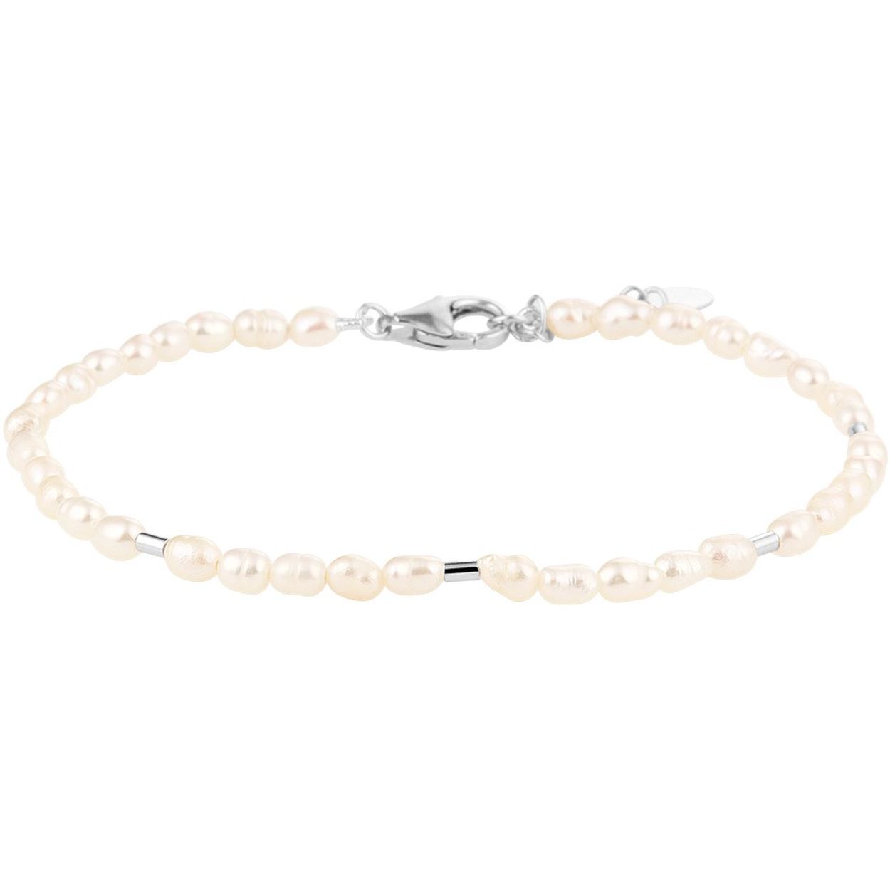 Gerhodineerd 925 zilveren armband uitgevoerd met schitterende parels met een breedte van 2.5mm. De armband heeft een draaglengte van 16.5cm met een extensie van 2cm.