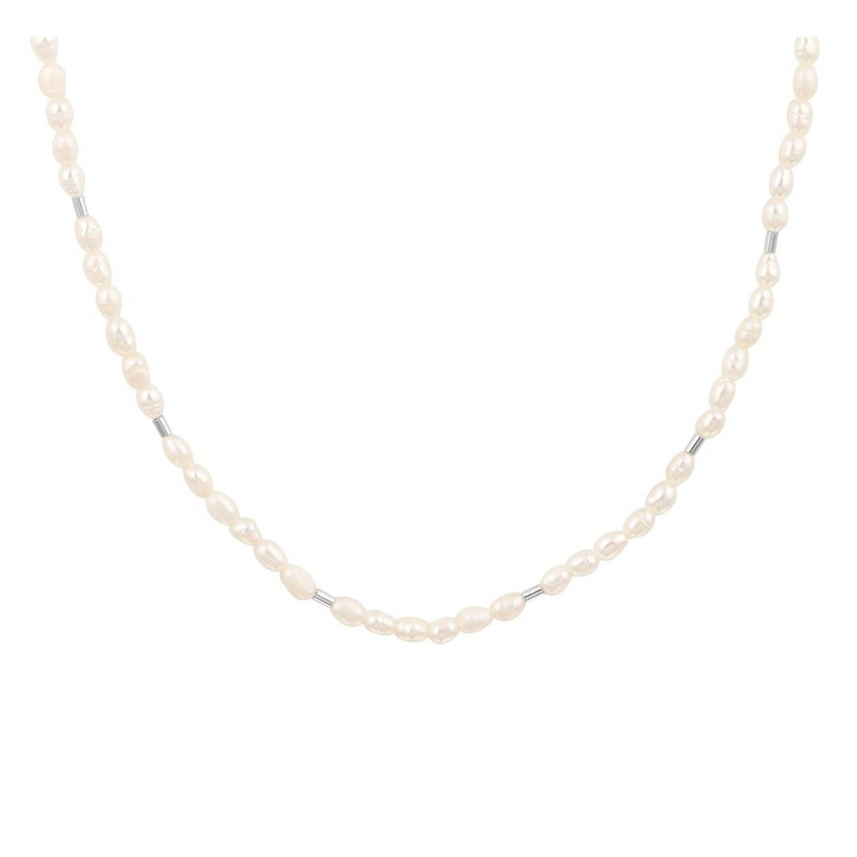 Gerhodineerd 925 zilveren collier uitgevoerd met schitterende parels met een breedte van 2.5mm. Het collier heeft een draaglengte van 41cm met een extensie van 4cm.