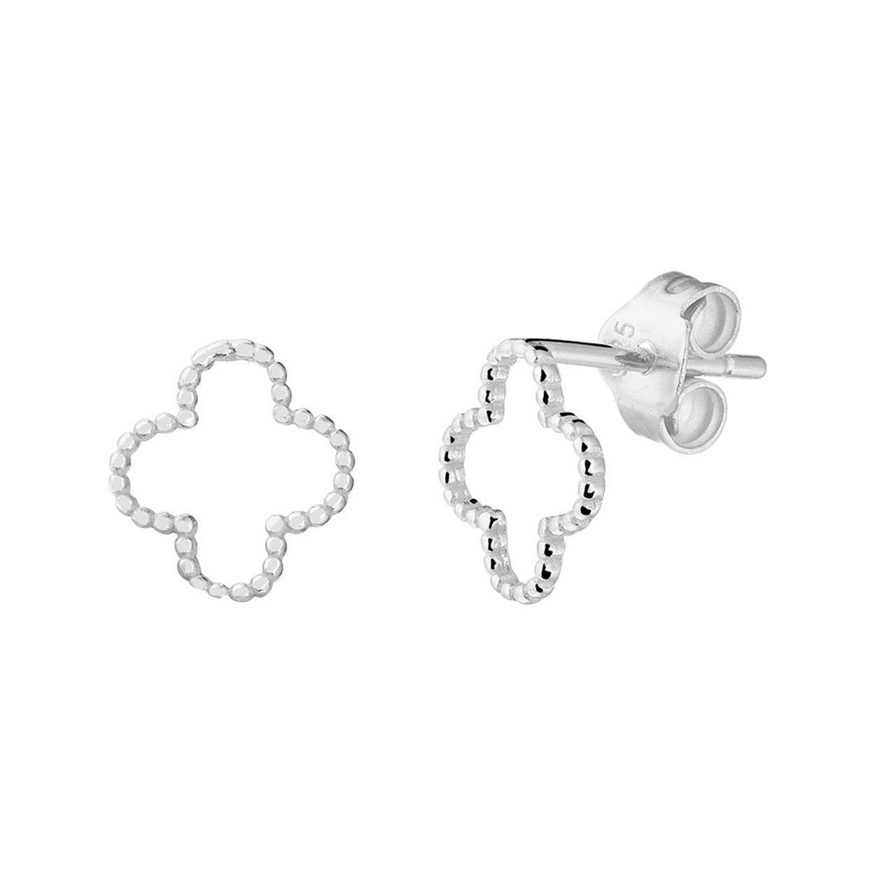 Gerhodineerd 925 zilveren oorknoppen uitgevoerd in de vorm van een bloem. De oorknoppen hebben een afmeting van 8.5x8.5mm.