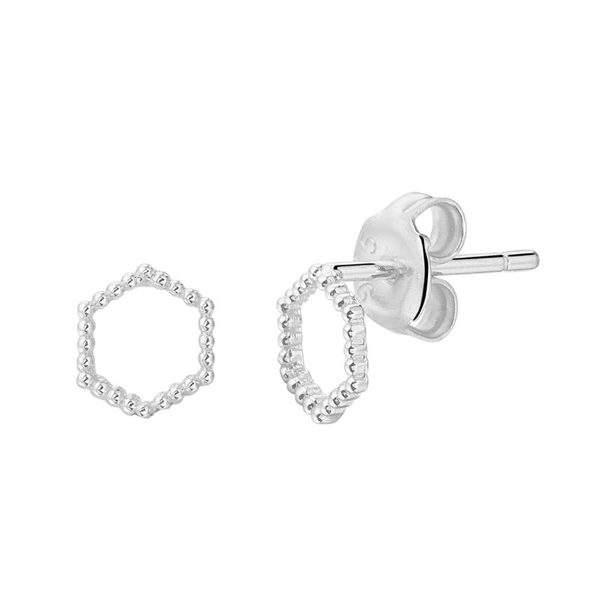 Gerhodineerd 925 zilveren oorknoppen uitgevoerd in de vorm van een zeshoek. De oorknoppen hebben een afmeting van 6.5x6mm.