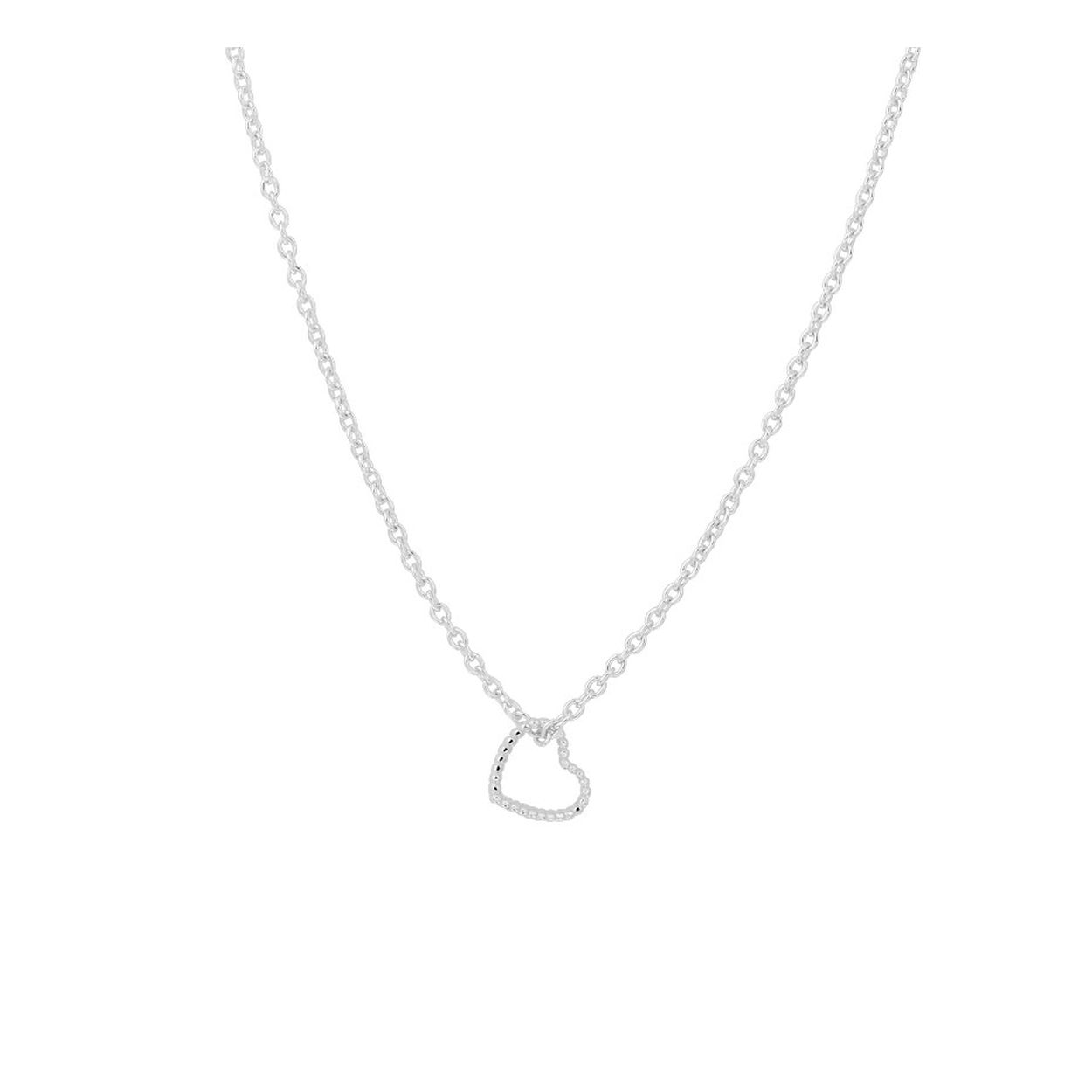 Gerhodineerd 925 zilveren collier uitgevoerd met een hangertje in de vorm van een hartje. Het collier heeft draaglengtes van 40, 42 en 44cm. Het hartje heeft een afmeting van 6.5x7.5mm. De schakelbreedte is 1.2mm.