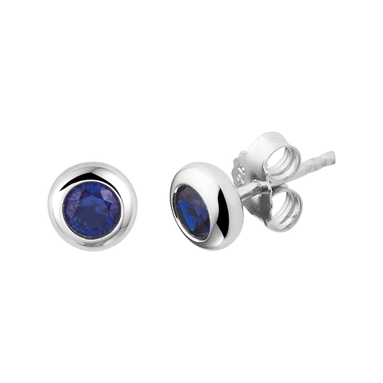 Gerhodineerd 925 zilveren oorknoppen uitgevoerd met blauw zirkonia. De oorknoppen hebben een diameter van 6.5mm.