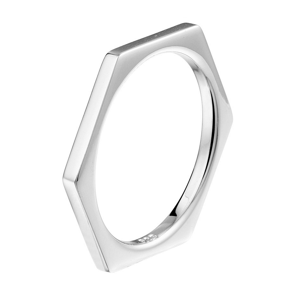 Gerhodineerd 925 zilveren ring in de vorm van een zeshoek. De ring heeft een breedte van 2mm.