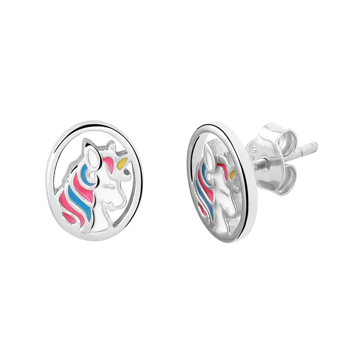 925 zilveren oorknoppen uitgevoerd met een eenhoorn. De oorknoppen hebben een afmeting van 10x8mm.