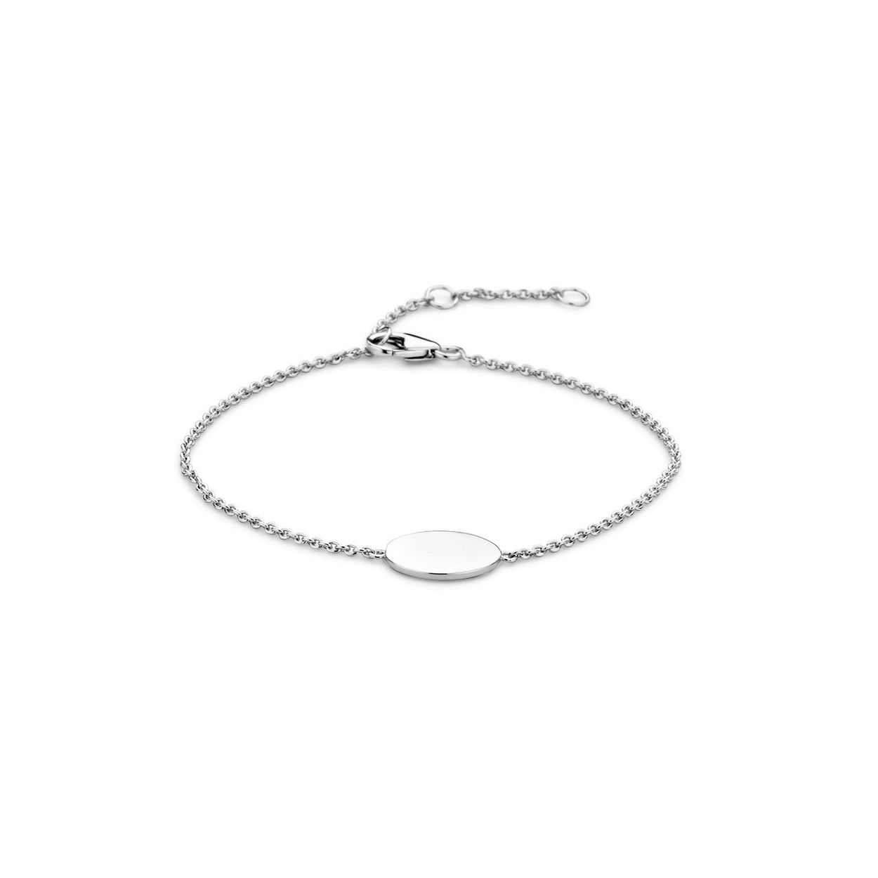 Gerhodineerd 925 zilveren armband uitgevoerd met een ovaaltje. De armband heeft draaglengtes van 16, 17.5 en 19cm en een stevige karabijn sluiting. Het ovaaltje heeft een afmeting van 10x12mm.