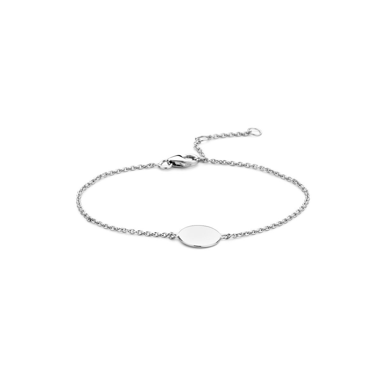Gerhodineerd 925 zilveren armband uitgevoerd met een rondje. De armband heeft draaglengtes van 16, 17.5 en 19cm en een stevige karabijn sluiting. Het rondje heeft een diameter van 10mm.