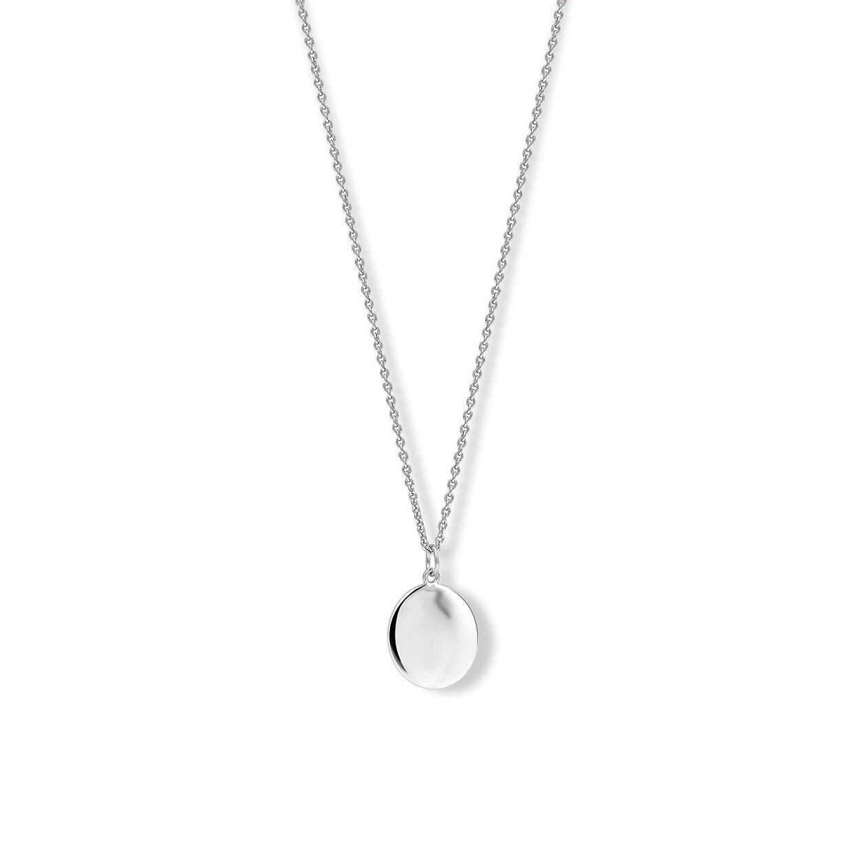Gerhodineerd 925 zilveren collier uitgevoerd met een ovale hanger. Het collier heeft draaglengtes van 40, 42 en 44cm. De hanger heeft een afmeting van 15x13mm.