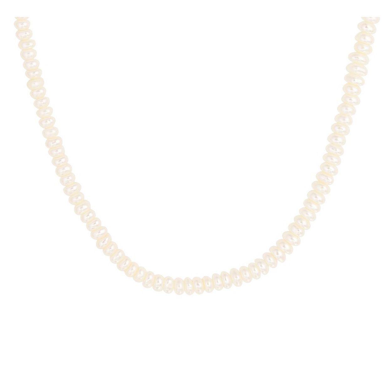 Gerhodineerd 925 zilveren collier uitgevoerd met schitterende zoetwaterparels met een breedte van 4mm. Het collier heeft een draaglengte van 41cm met een extensie van 4cm en een stevige karabijn sluiting.