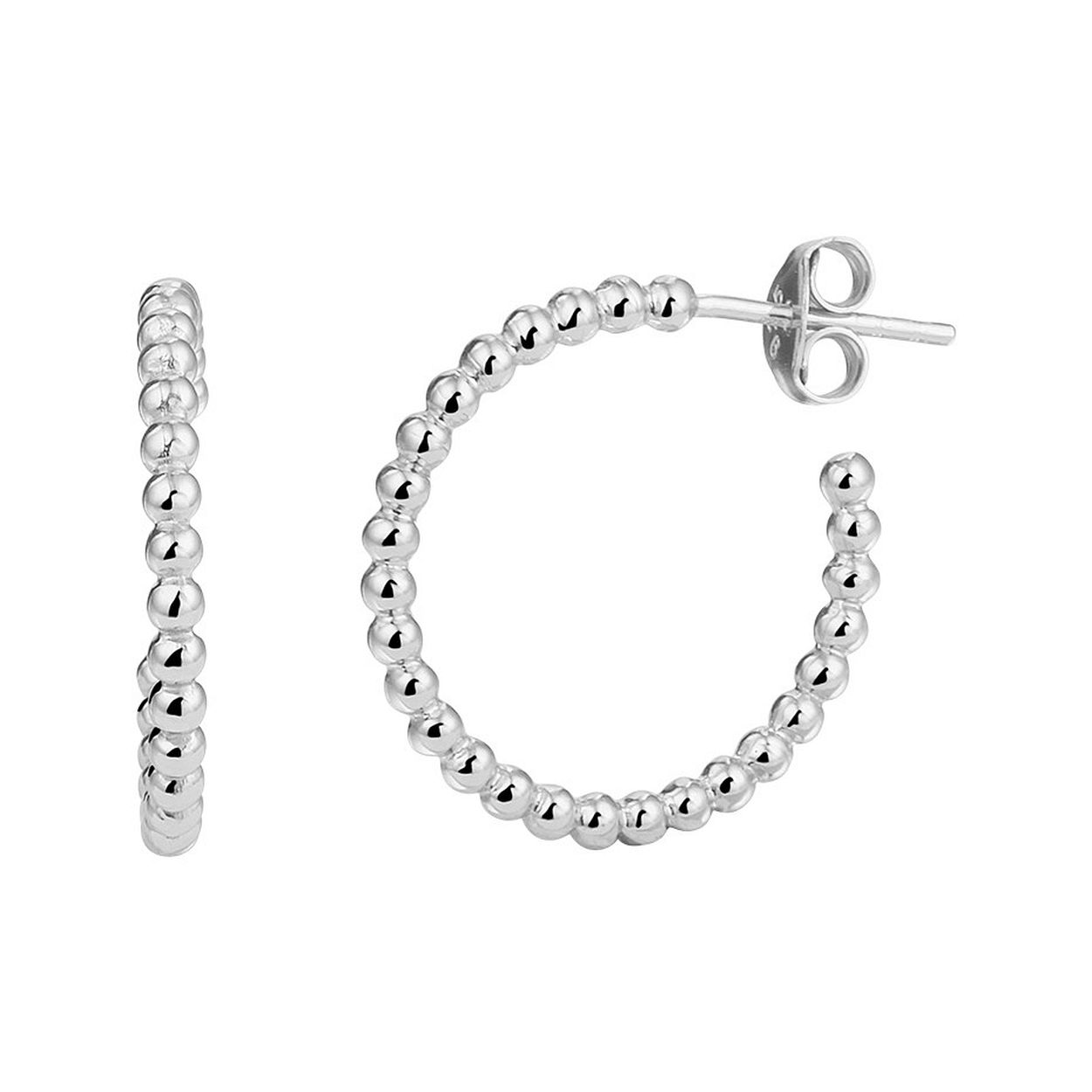 Gerhodineerd 925 zilveren stekeroorringen uitgevoerd met bolletjes. De oorringen hebben een dikte van 2mm en een diameter van 19.5mm.