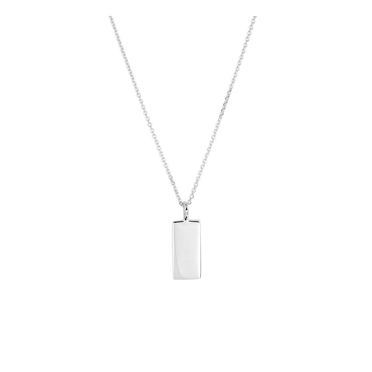 Gerhodineerd 925 zilveren collier uitgevoerd met een hangertje in de vorm van een rechthoek. Het collier heeft een draaglengte van 40cm met een extensie van 5cm en een stevige karabijn sluiting. Het hangertje heeft een afmeting van 17.5x6mm.