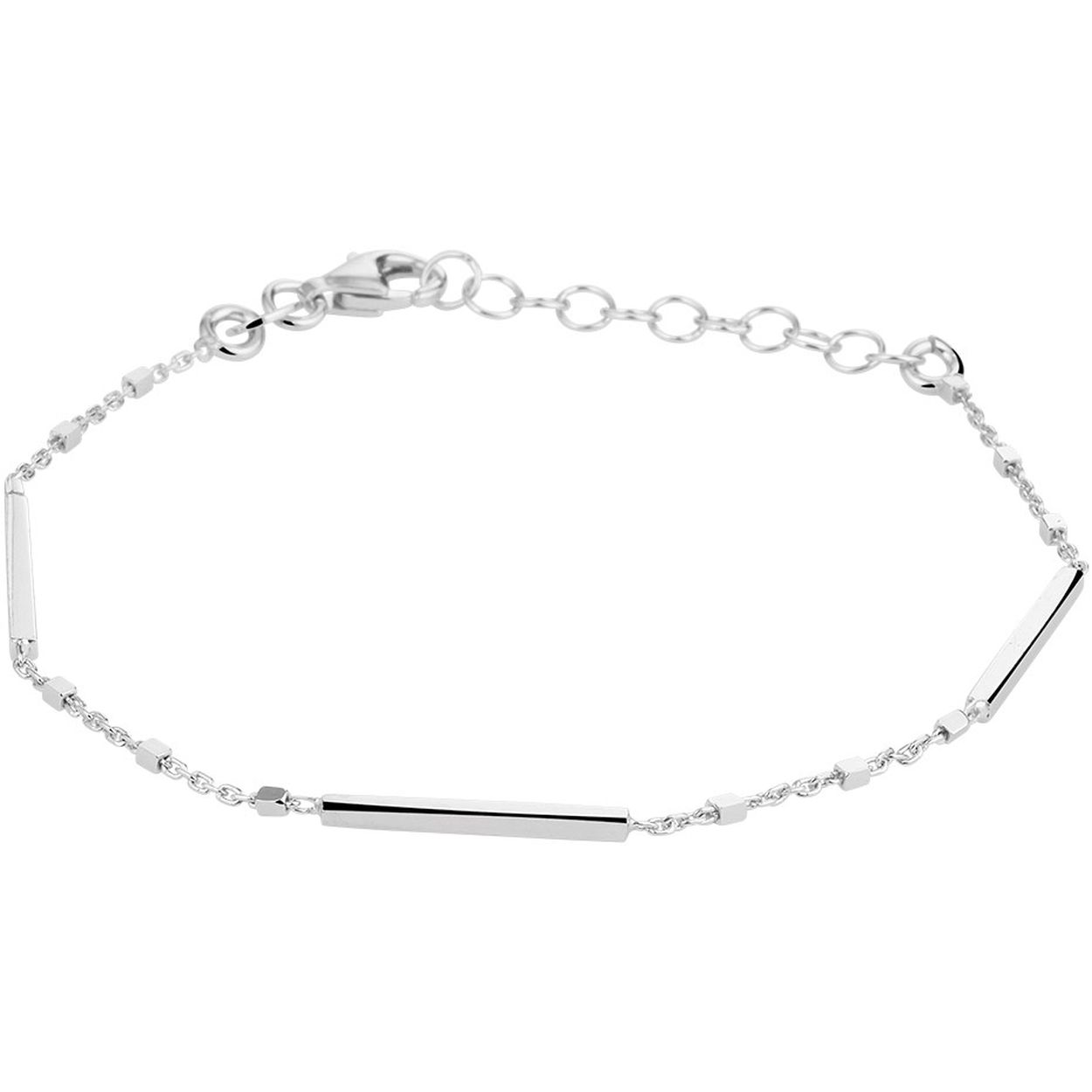 Gerhodineerd 925 zilveren armband uitgevoerd met staafjes en een stevige karabijn sluiting. De armband heeft een draaglengte van 16cm met een extensie van 3cm en een breedte van 1.5mm.