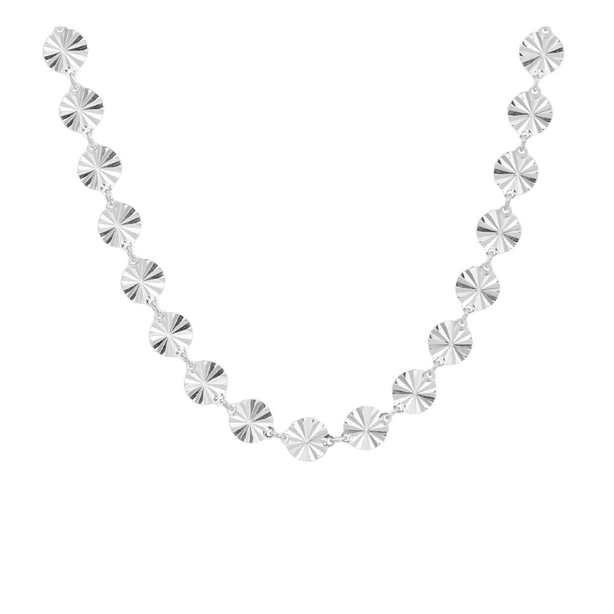 Gerhodineerd 925 zilveren collier uitgevoerd met rondjes met een gediamanteerde afwerking en een stevige karabijn sluiting. Het collier heeft een draaglengte van 40cm met een extensie van 4cm en een breedte van 5.5mm.