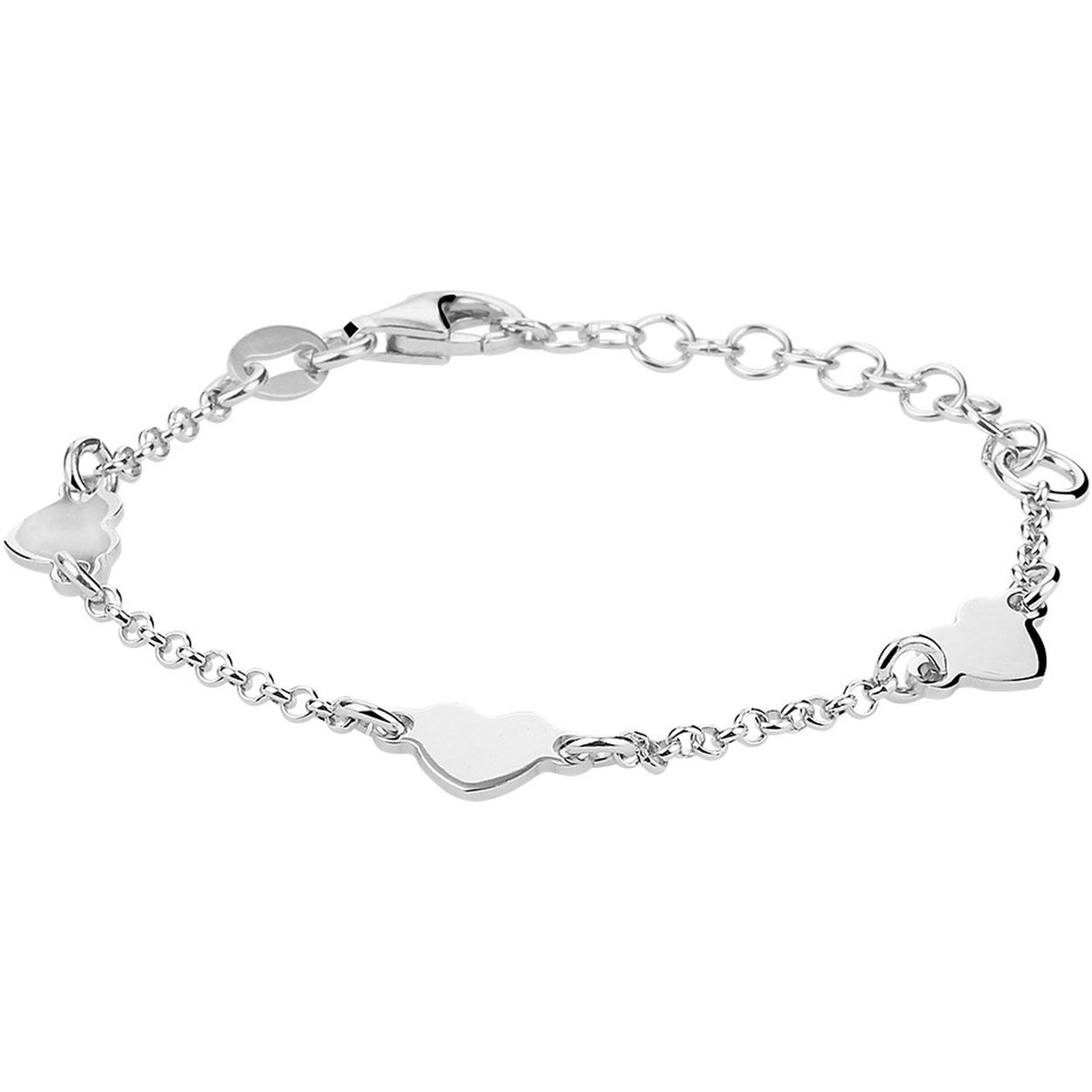 Gerhodineerd 925 zilveren armband uitgevoerd met hartjes. De armband heeft een draaglengte van 11cm met een extensie van 3cm en een stevige karabijn sluiting. De hartjes hebben een afmeting van 5.5x6.5mm.
