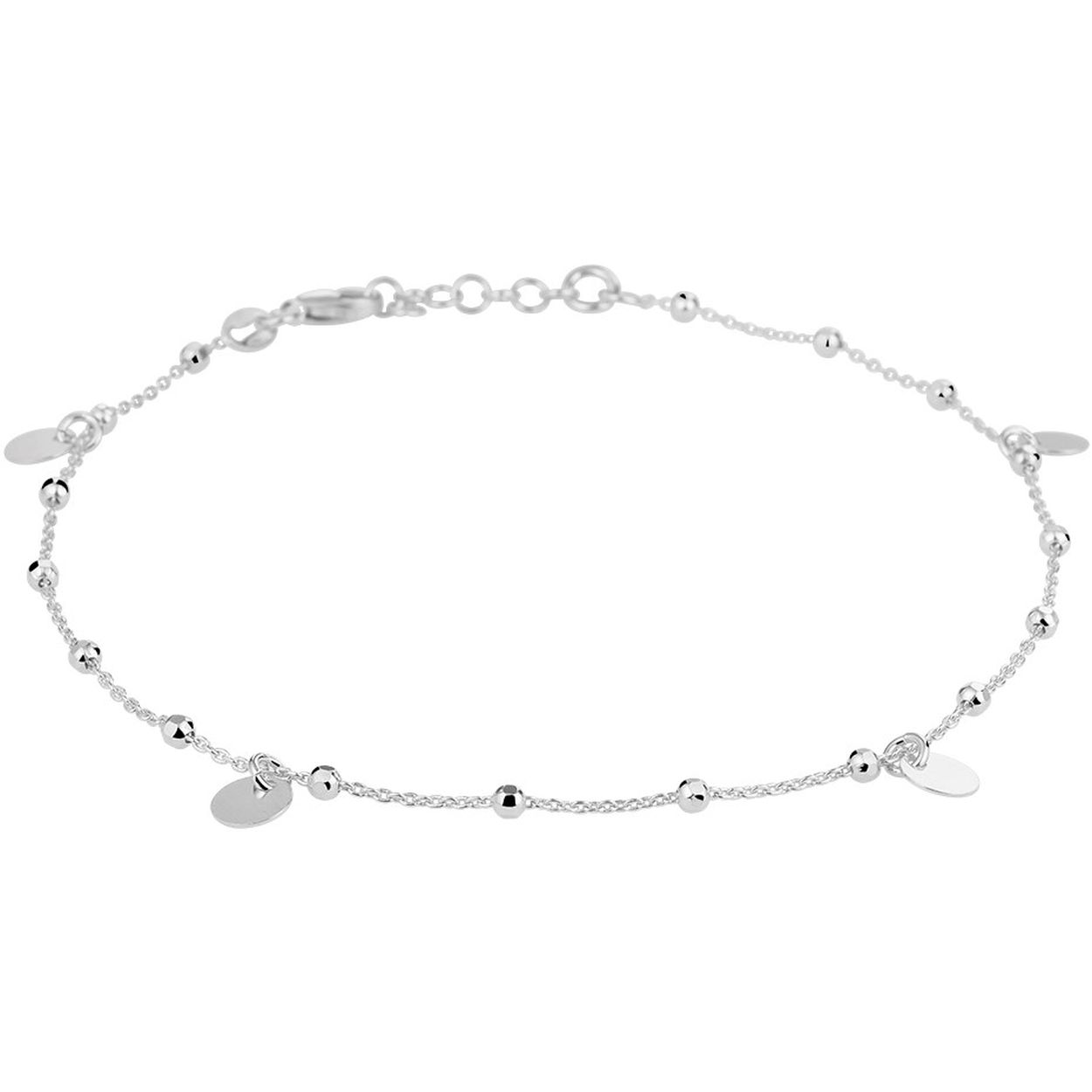 Gerhodineerd 925 zilveren enkelbandje uitgevoerd met rondjes en een stevige karabijn sluiting. Het enkelbandje heeft een draaglengte van 24cm met een extensie van 2cm. De rondjes hebben een diameter van 6mm.