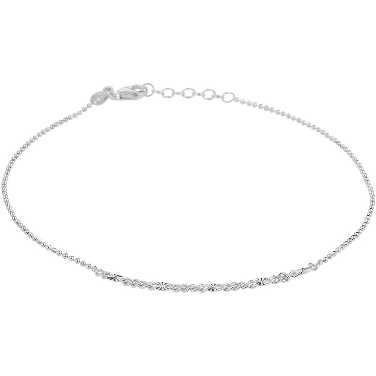 Gerhodineerd 925 zilveren enkelbandje met een schakelbreedte van 3.5mm en een stevige karabijn sluiting. Het enkelbandje heeft een draaglengte van 24cm met een extensie van 2cm.
