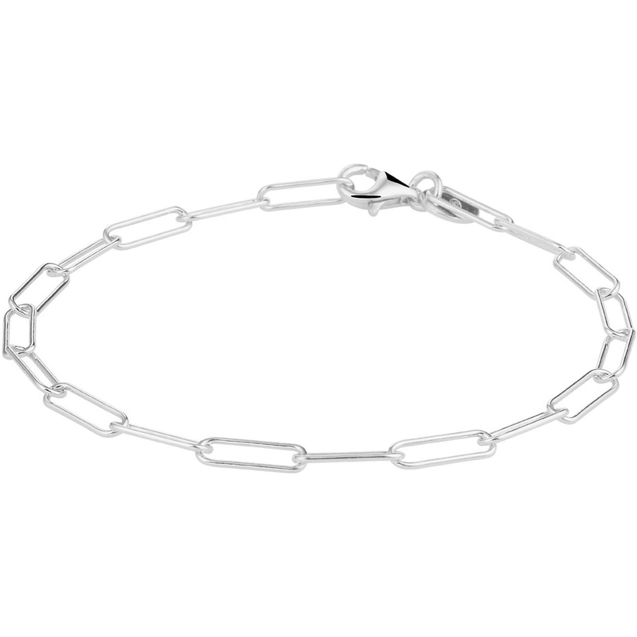 Gerhodineerd 925 zilveren paperclip armband met een schakelbreedte van 3.5mm. De armband heeft een draaglengte van 18cm en een stevige karabijn sluiting.