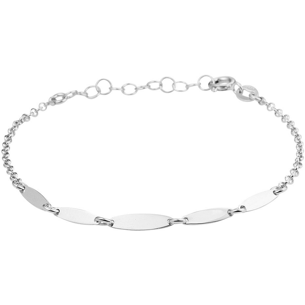 Gerhodineerd 925 zilveren armband uitgevoerd met plaatjes en een stevige karabijn sluiting. De armband heeft een draaglengte van 16cm met een extensie van 3cm en een breedte van 3.3mm.