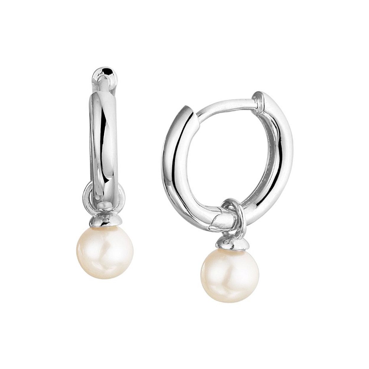 Gerhodineerd 925 zilveren klapoorringen uitgevoerd met een zoetwaterparel. De oorringen hebben een afmeting van 12x2mm. De parel heeft een diameter van 4.5mm.