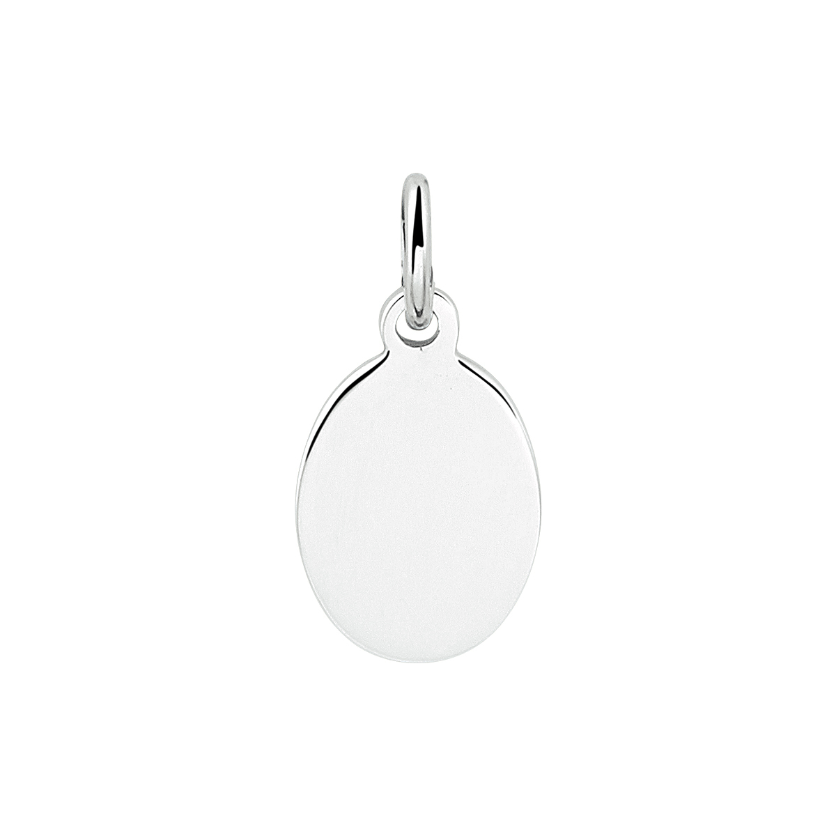 Gerhodineerd 925 zilveren ovale graveerhanger. De hanger heeft een totale hoogte van 1.4cm en een breedte van 7.5mm.