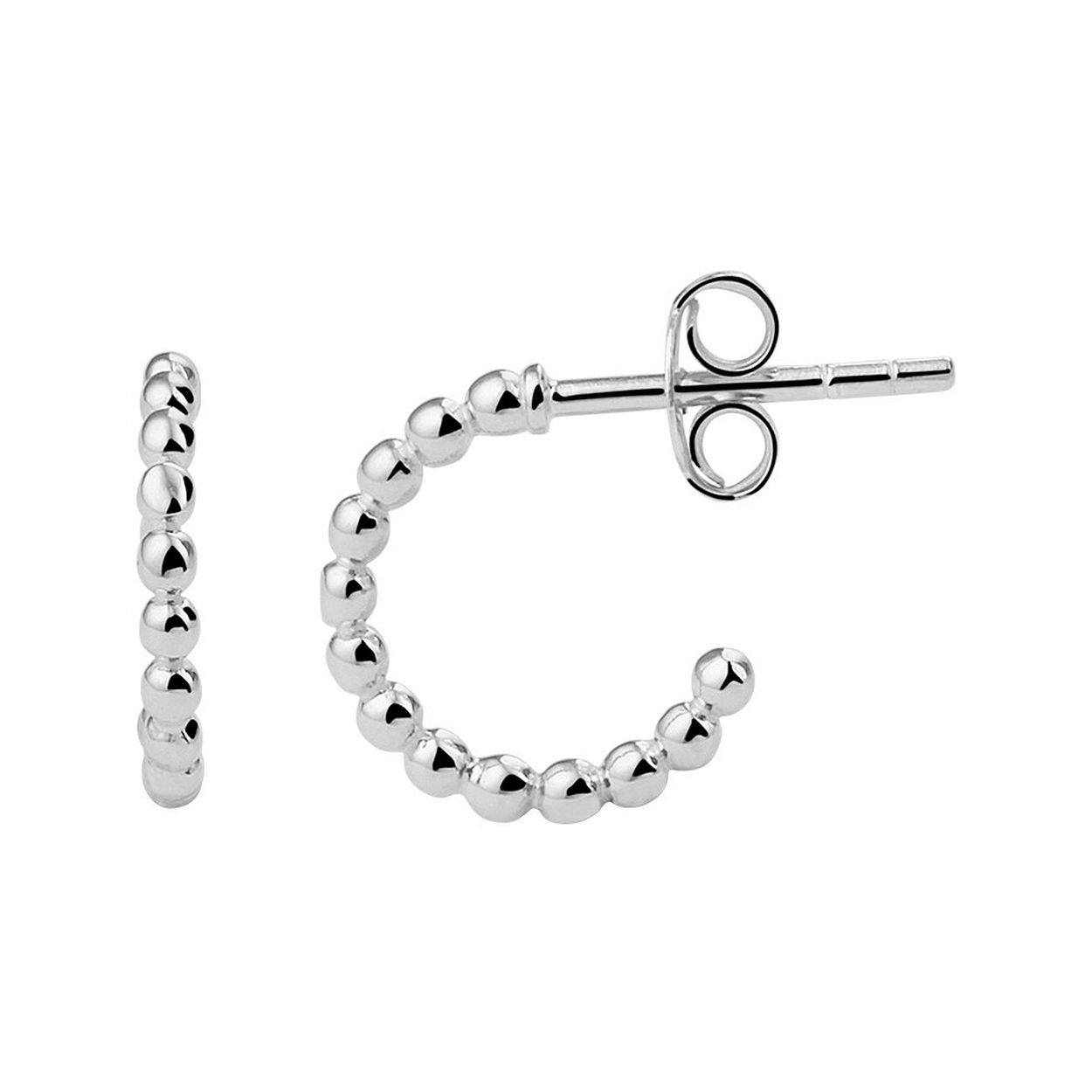 Gerhodineerd 925 zilveren stekeroorringen uitgevoerd met bolletjes. De oorstekers hebben een afmeting van 12x1.5mm.