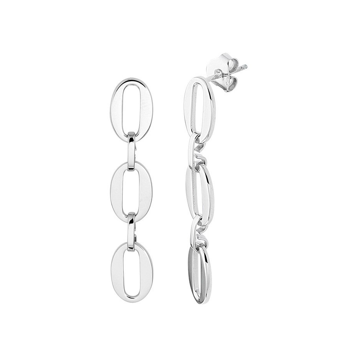 Gerhodineerd 925 zilveren oorhangers uitgevoerd in schakelvorm. De oorhangers hebben een totale hoogte van 4cm en een breedte van 8mm.